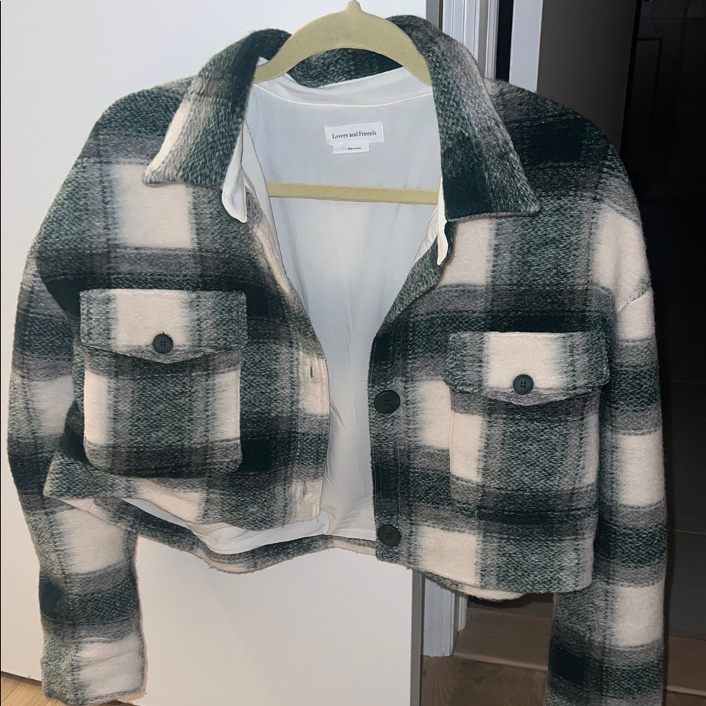 Lovers + Friends Green and White Plaid Jacket
